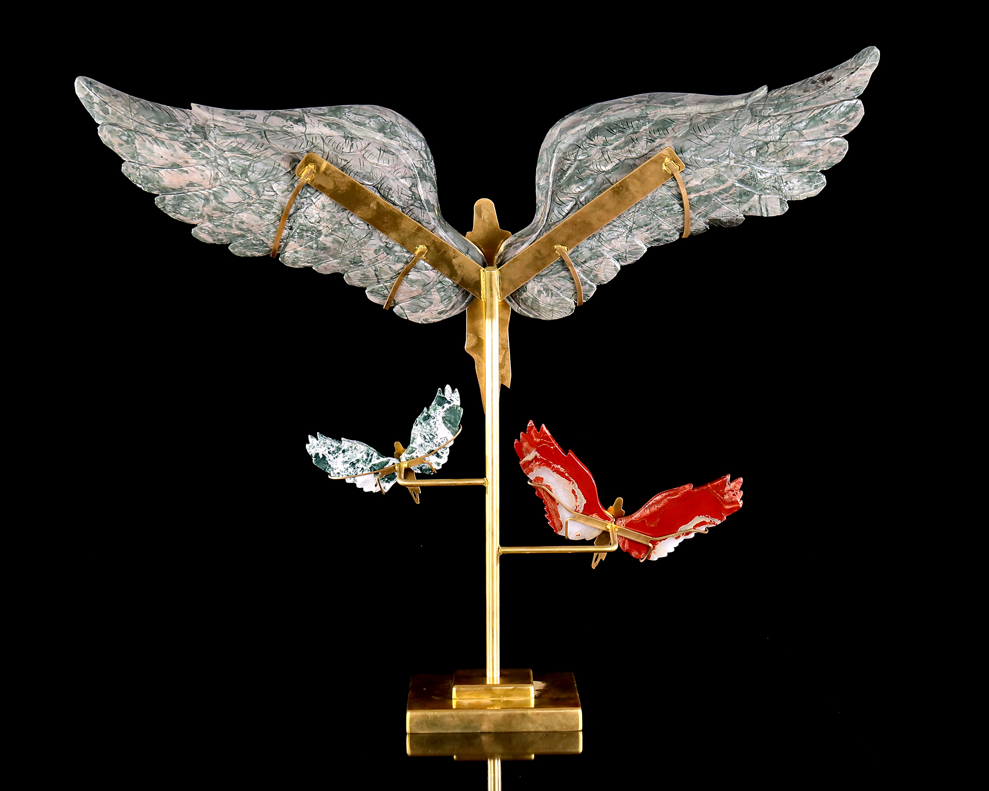 15" Natural Jiulong Jade Spirit Wings Sculpture – Hand-Carved Jade Artwork