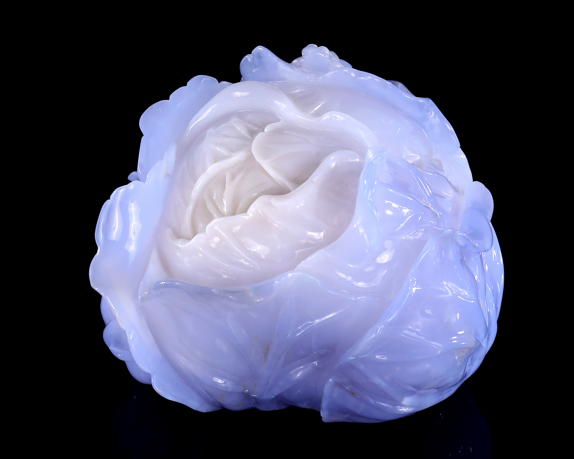 6.9" Blue Chalcedony Cabbage Carving Sculpture – Hand-Carved Natural Gemstone Vegetable Art