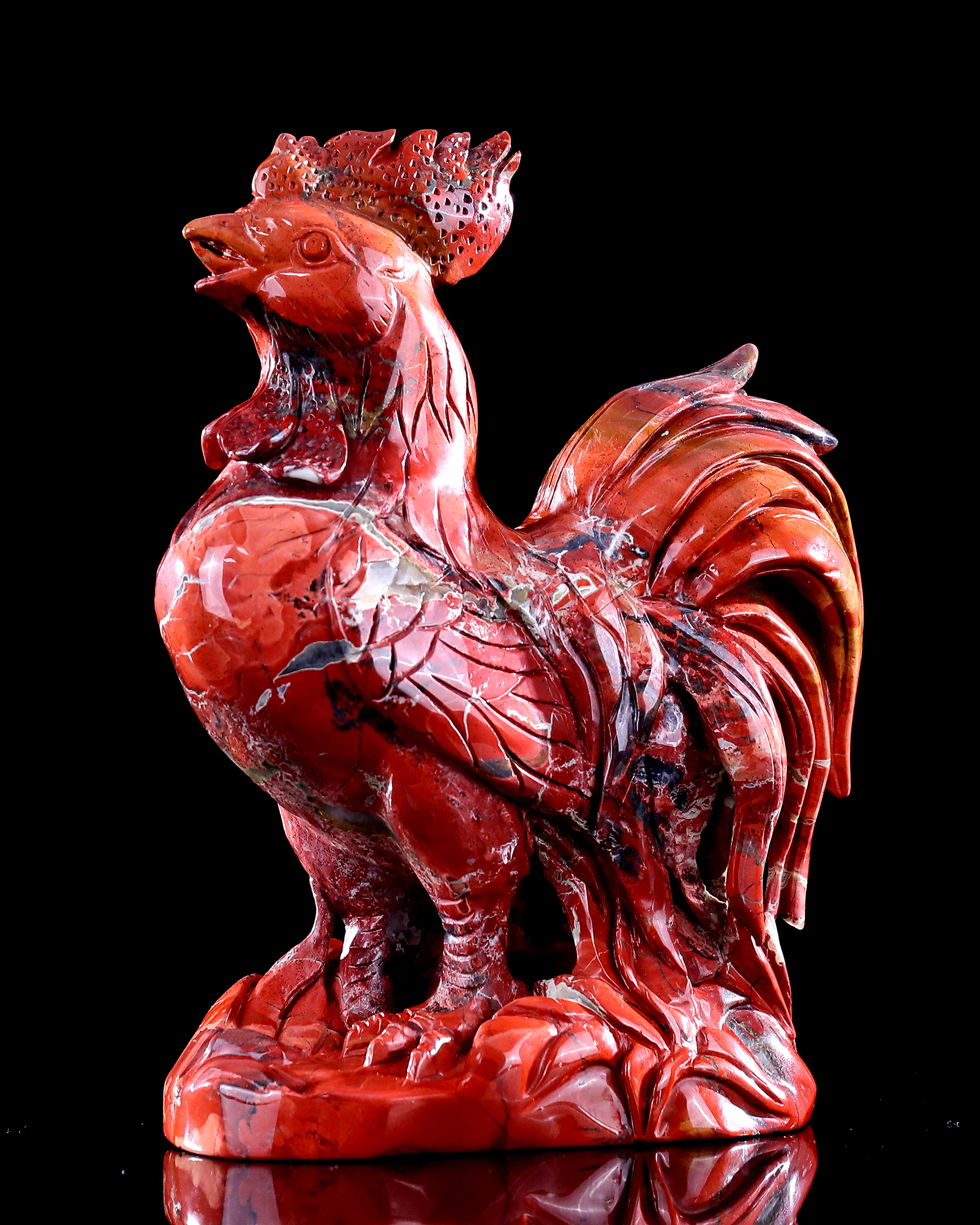 8.3" Red Jasper Carved Cock Sculpture, Vibrant Gemstone Art for Decor & Collection