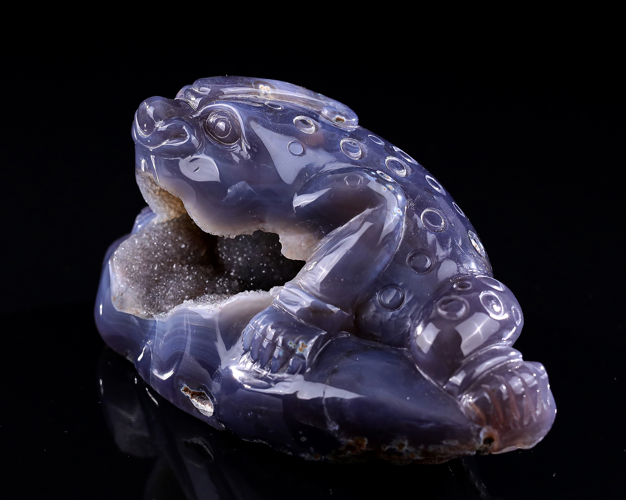 6.9" Hand-Carved Agate Golden Toad Sculpture - Lucky Wealth Charm for Wealth & Prosperity