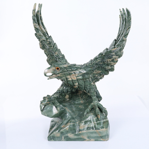 16.5" Natural Nine-Dragon Jade Eagle Feng Shui Sculpture - Large Hand-Carved Lucky Decor Statue