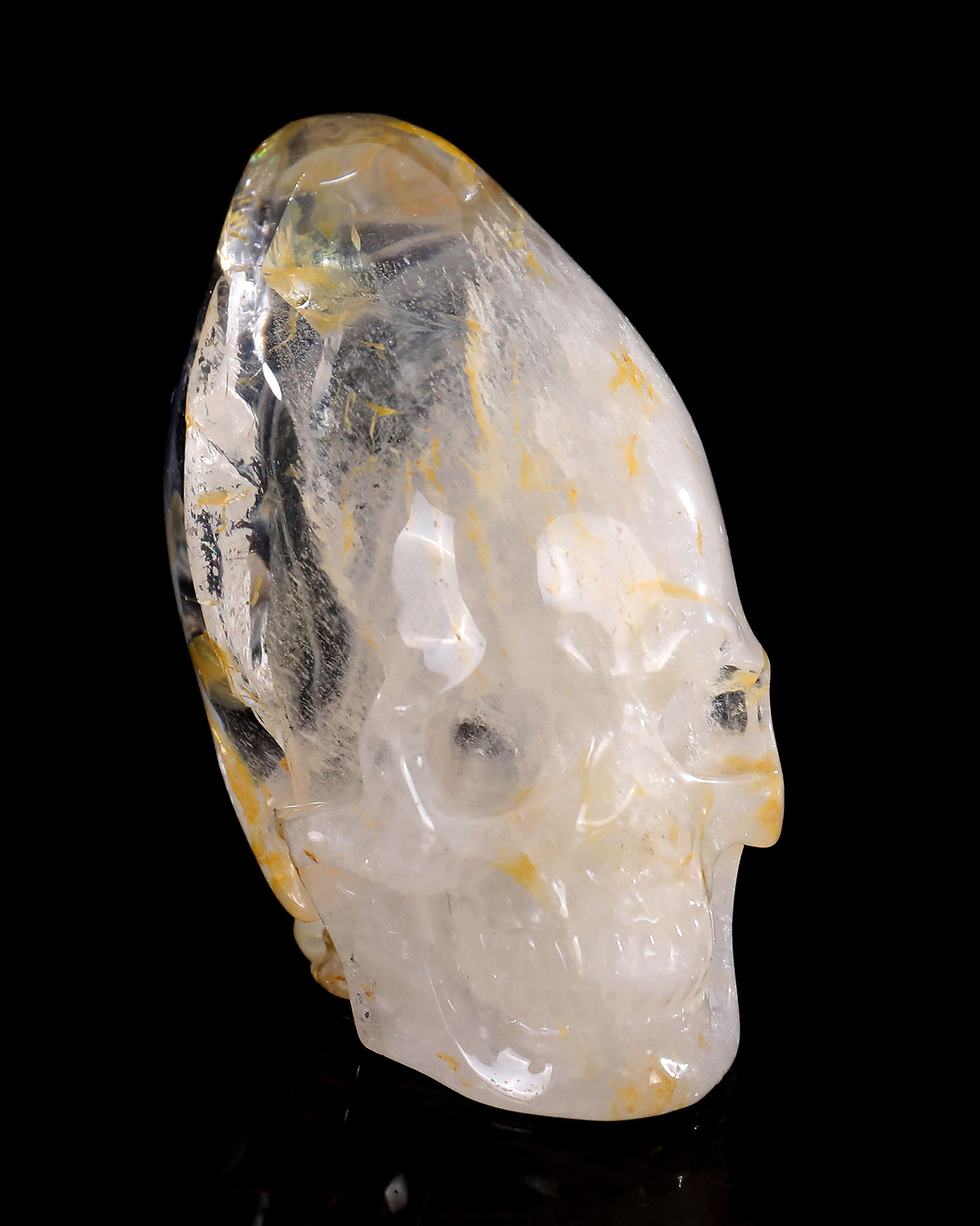 5-inch Hand Carved Ghost Clear Quartz Skull - Spiritual Symbolism Gemstone Sculpture for Collection & Décor