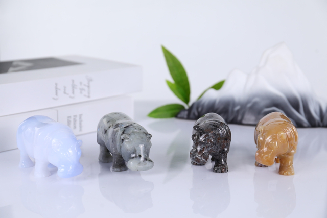 Artisan-Made Mini Hippo Carvings in Multiple Natural Jade Types - Perfect Gift for Collectors