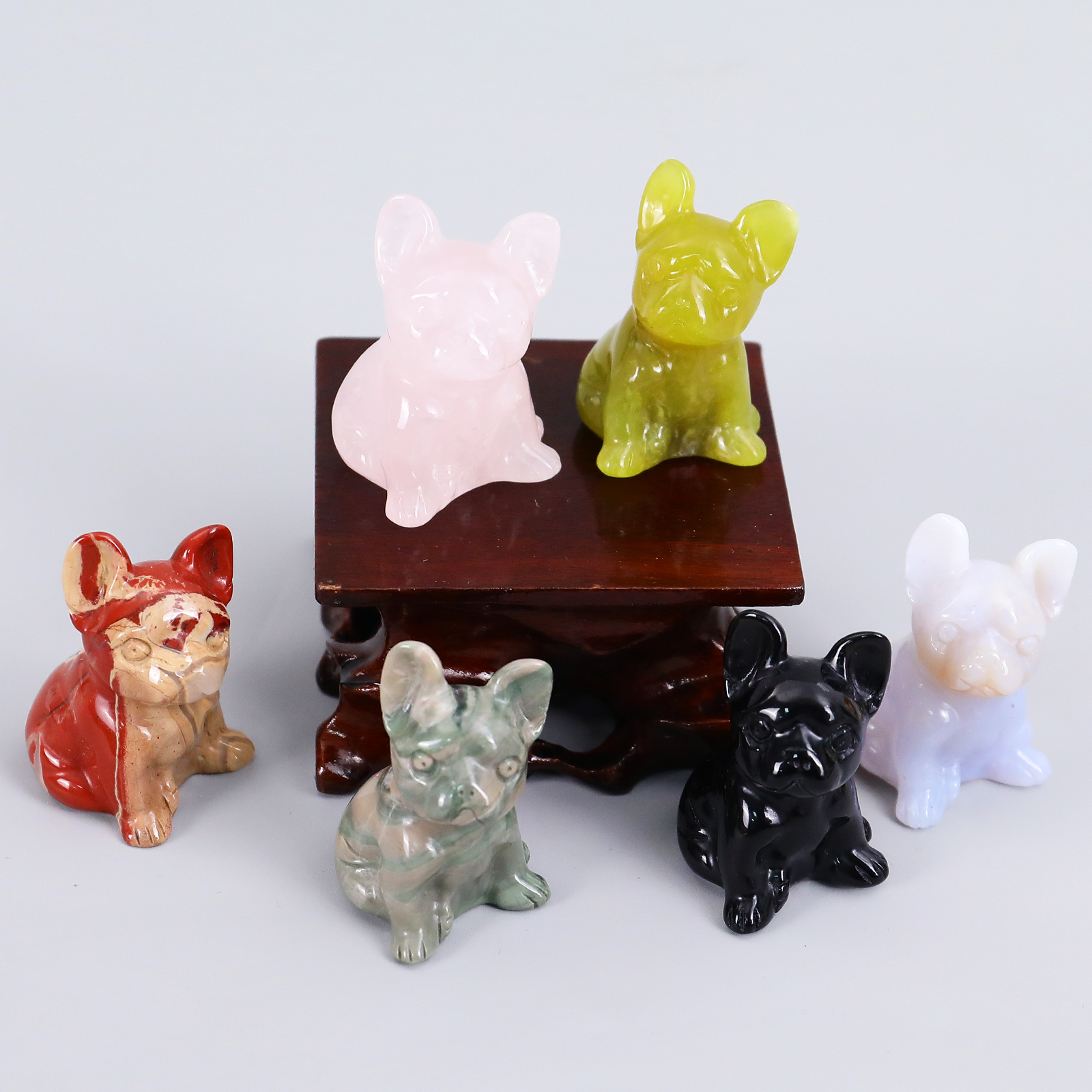 Handcrafted Mini Crystal Dog Sculpture, Natural Gemstone Dog Carving