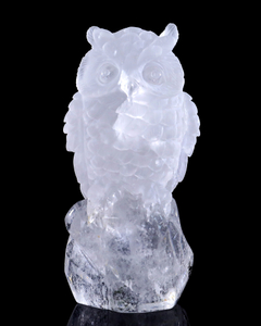 4.9-inch Hand Carved Clear Quartz Owl - Wisdom Symbol Gemstone Sculpture for Collection & Home Décor