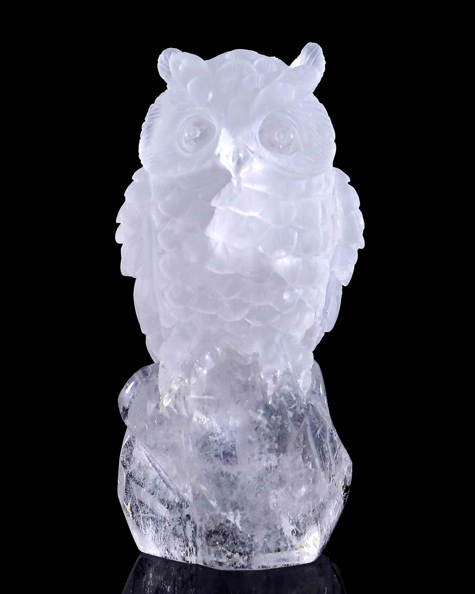 4.9-inch Hand Carved Clear Quartz Owl - Wisdom Symbol Gemstone Sculpture for Collection & Home Décor