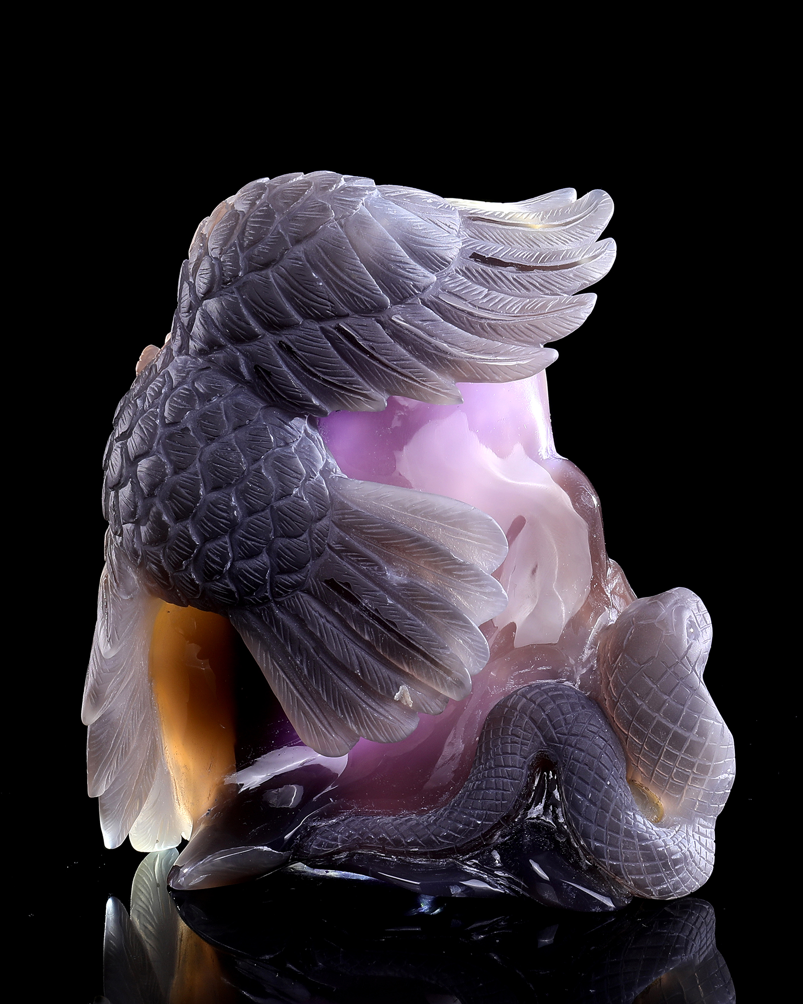Hand-Carved Amethyst Cluster Owl & Snake Sculpture - Natural Gemstone Artifact for Crystal Collectors, Home Accent & Spiritual Healing
