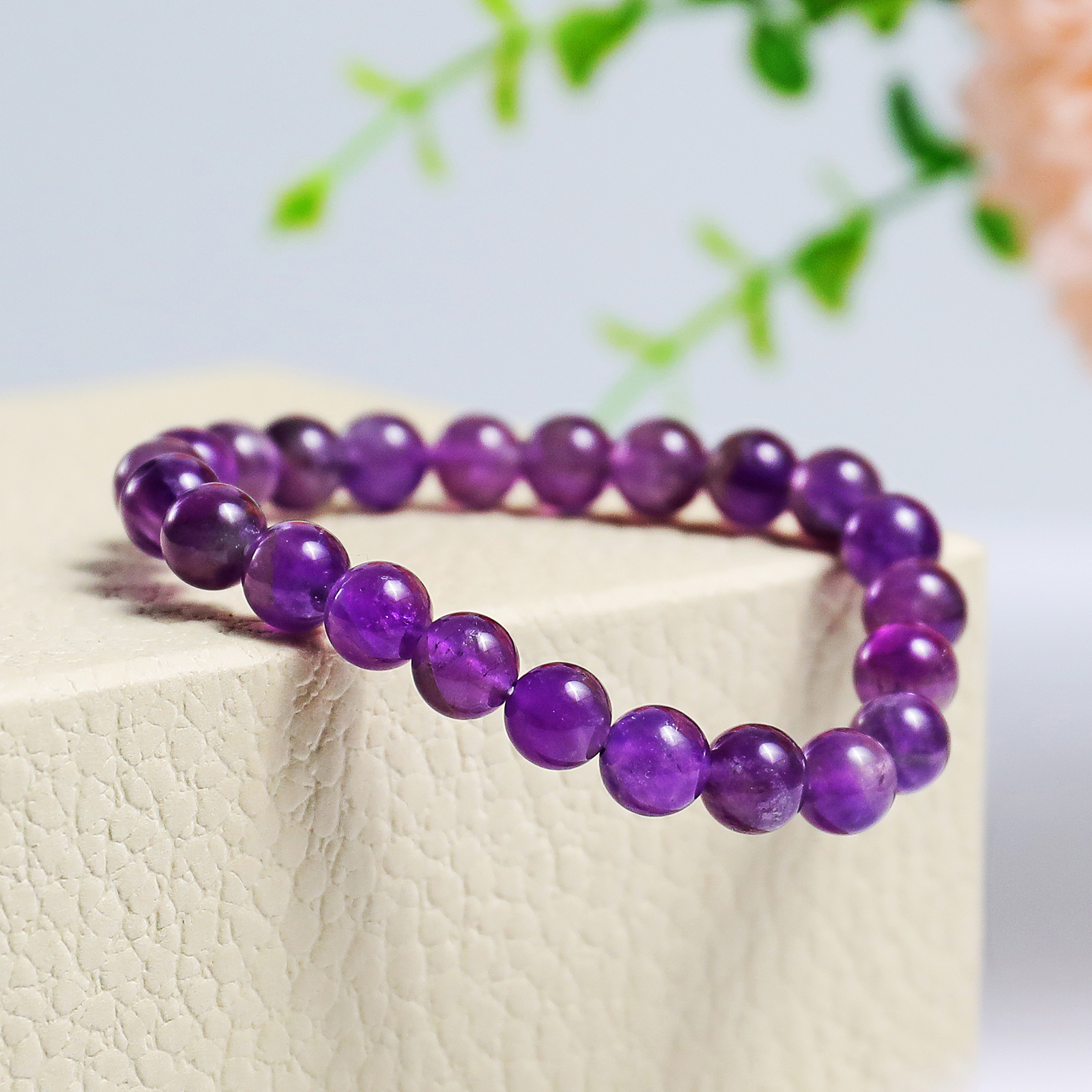 Natural Amethyst Crystal Bead Bracelet,Healing Energy Bracelet