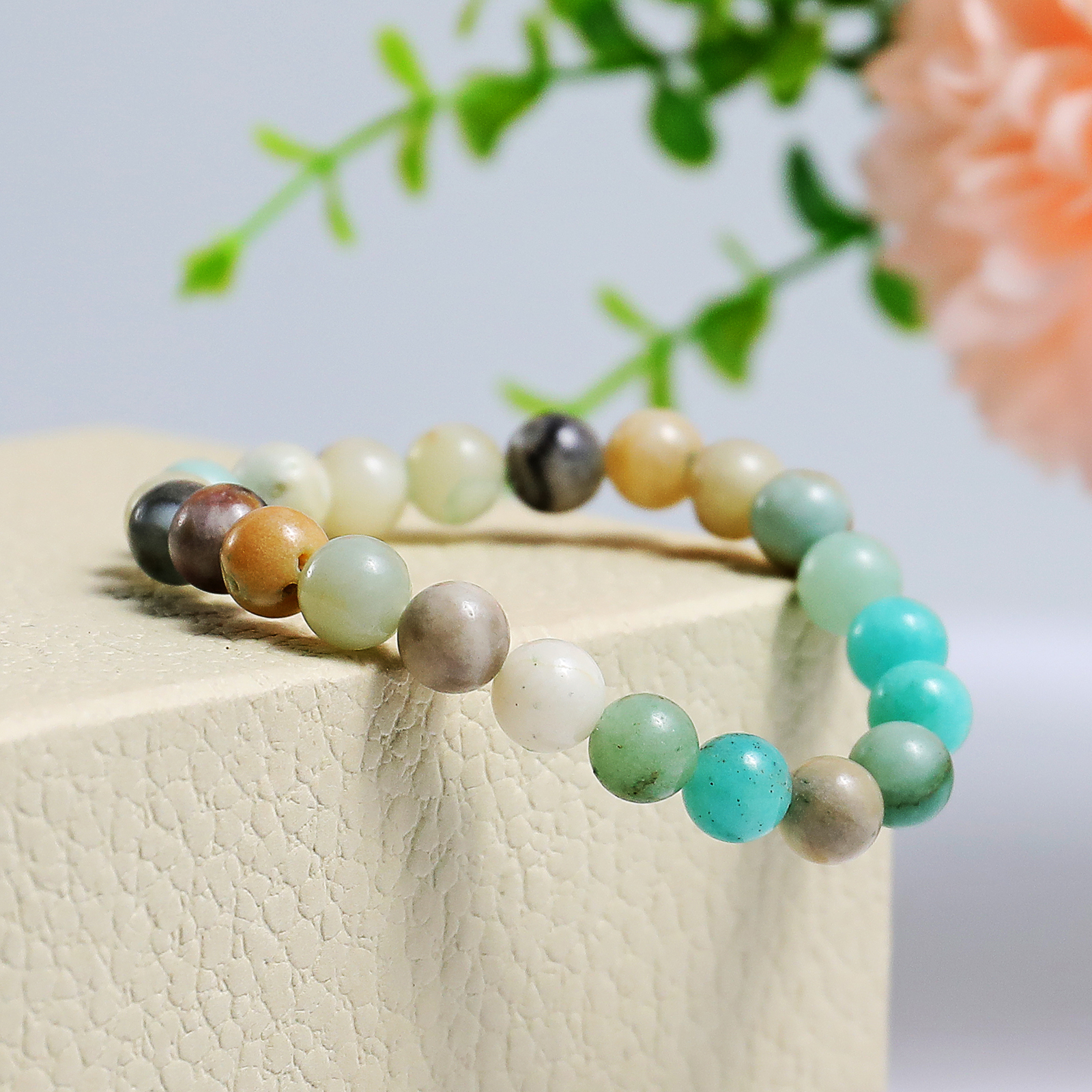 Natural Amazonite Crystal Bead Bracelet,Healing Energy Bracelet