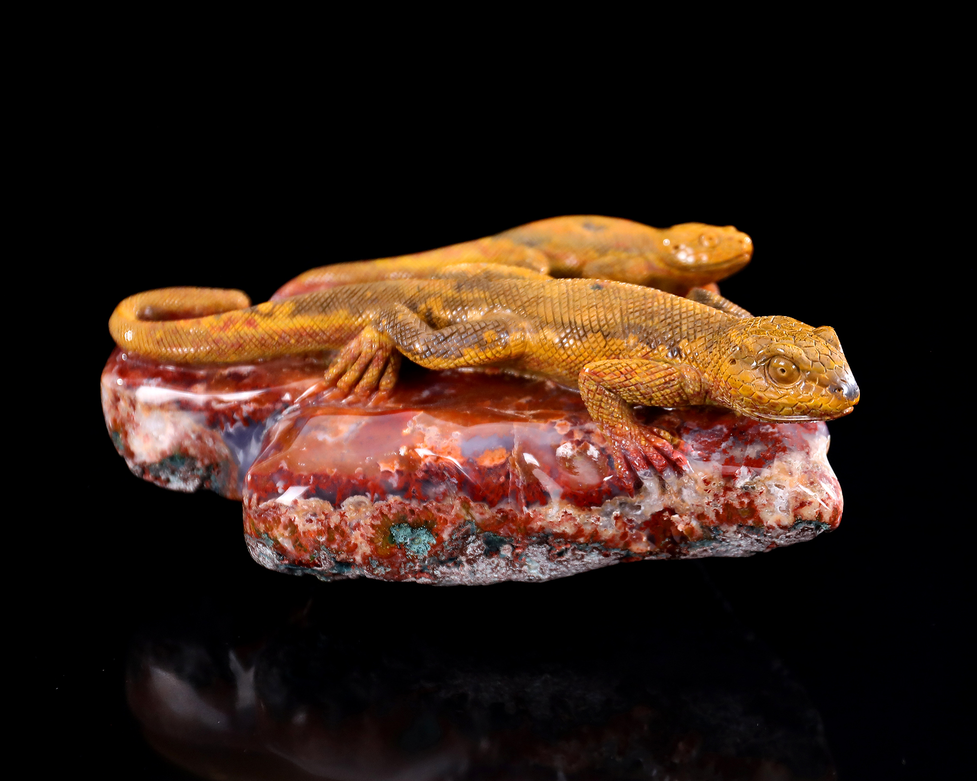 9 Inch Handcrafted Moroccan Red Agate Lizard – Artisanal Carved Symbolic Reptile Decor 