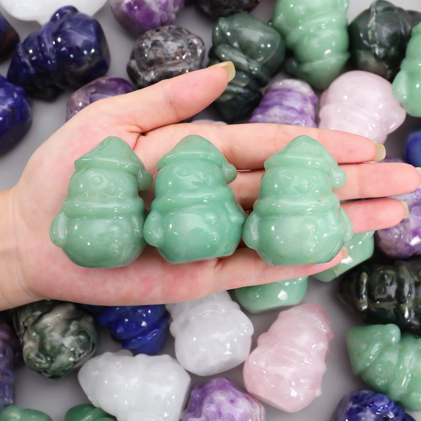 Mini Jade Snowman Carving - Handcrafted Christmas Gift for Holiday Decoration & Collection