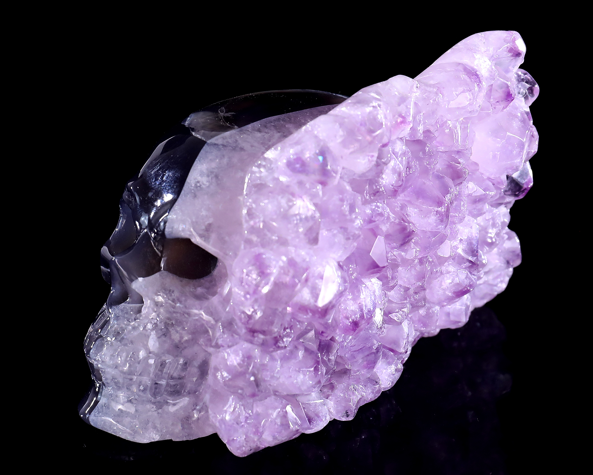 5" Amethyst Geode Agate Human Skull – Original Hand Carved Natural Crystal Skull Sculpture