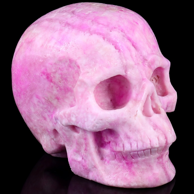 8.1" Pink Aragonite Hand Carved Crystal Realistic Skull Sculpture - Crystal Skull Carving