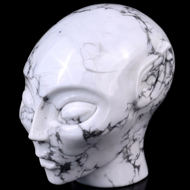 3.9" Howlite Elf Alien Skull – Hand Carved Natural Crystal Sculpture