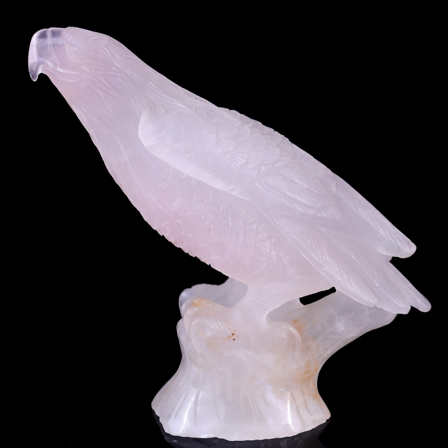 6.7" Rose Quartz Hand Carved Crystal Parrot Sculpture - Healing Crystal Decor