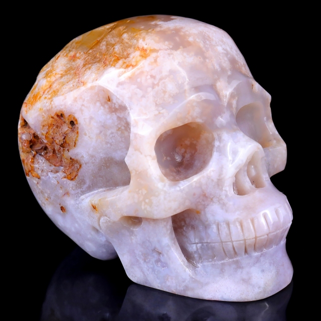 5.7" Sakura Agate Hand Carved Crystal Realistic Skull Sculpture