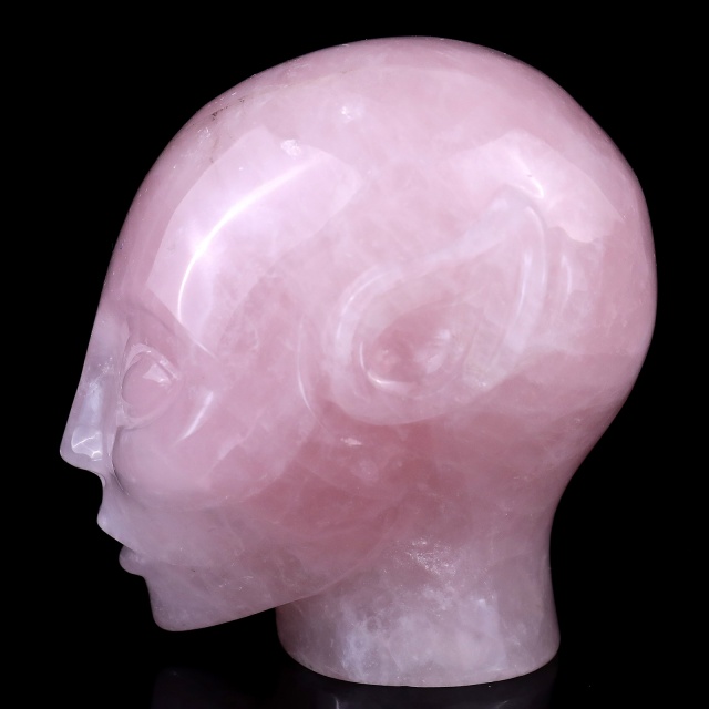 3.9" Rose Quartz Elf Alien Skull – Hand Carved Natural Crystal Healing Sculpture