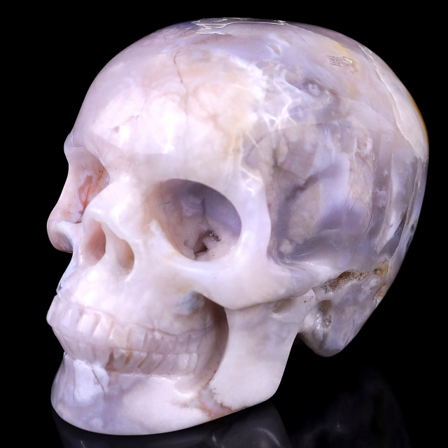 3.0" Sakura Agate Hand Carved Crystal Realistic Skull Sculpture