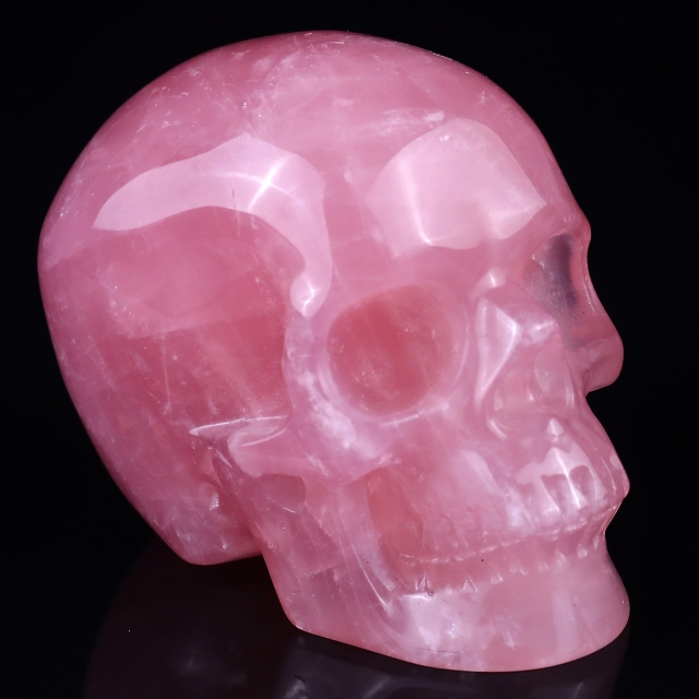 3.0" Rose Quartz Hand Carved Crystal Realistic Skull Sculpture