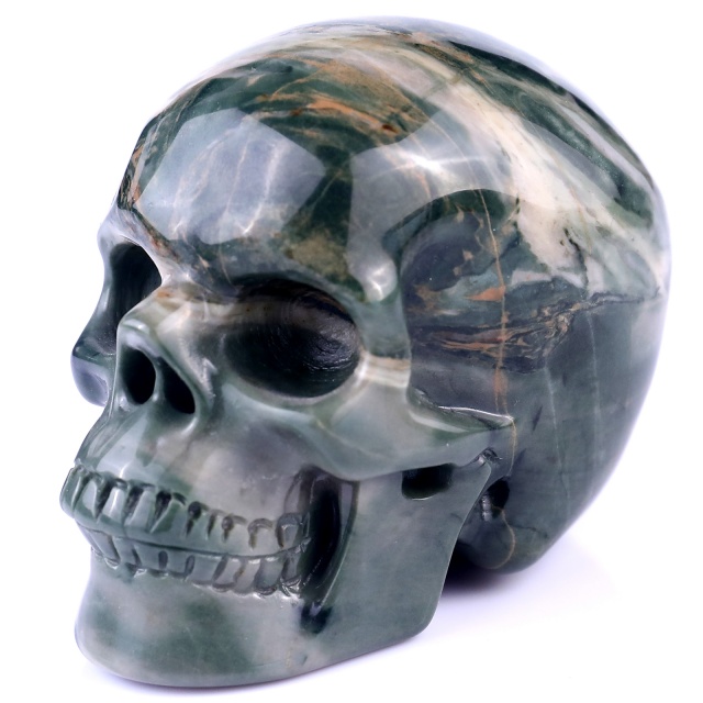 3.0" Jiulong Jade Hand Carved Crystal Realistic Skull Sculpture