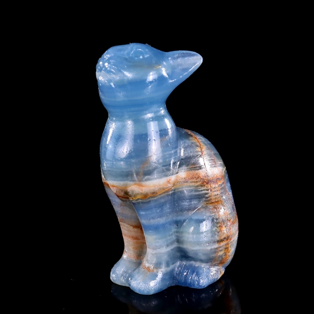 2.9" Natural Blue Onyx Hand Carved Crystal Cat Sculpture