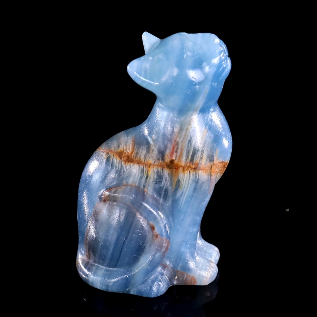 2.9" Natural Blue Onyx Hand Carved Crystal Cat Sculpture
