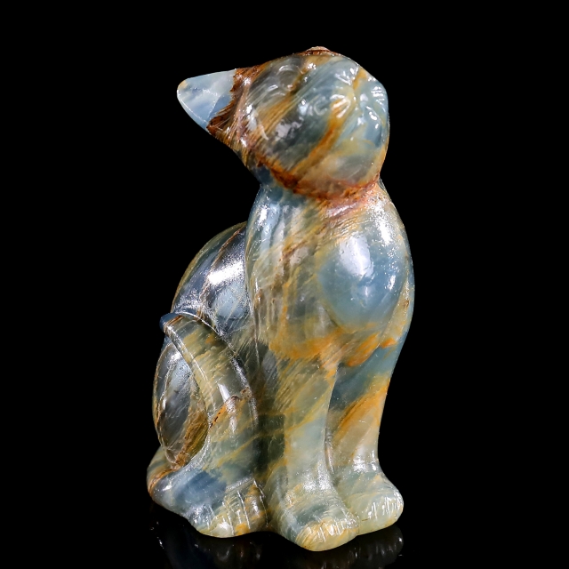 2.9" Natural Blue Onyx Hand Carved Crystal Cat Sculpture