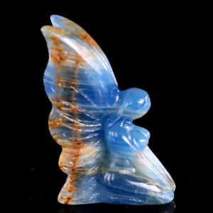 3" Blue Onyx Hand Carved Crystal Flower Faerie Sculpture