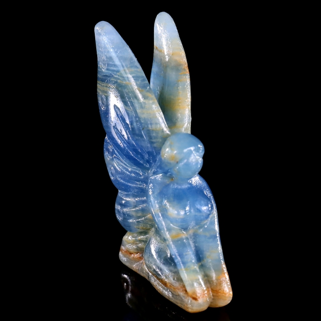 3" Blue Onyx Hand Carved Crystal Flower Faerie Sculpture