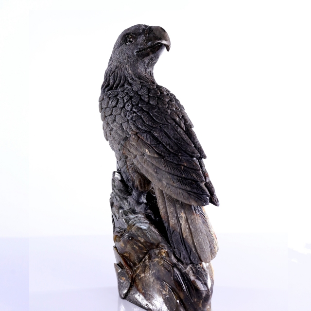 11" Natural Emerald Hand Carved Crystal Eagle Sculpture