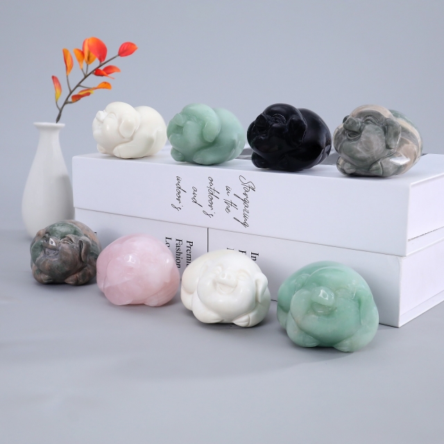 Natural Jade Handmade Lucky Pig Figurine - Feng Shui Home Decoration & Collectible