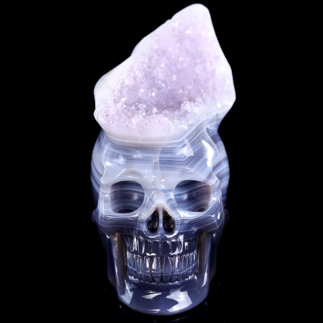 5.6" Amethyst Druse Agate Skull – Hand Carved Natural Crystal Healing Sculpture