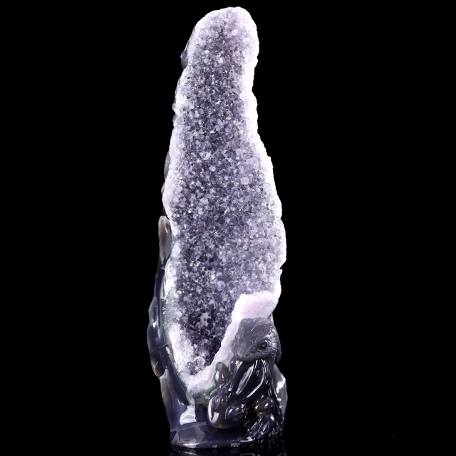 11.8 Inch Artisanal Amethyst Geode Snake & Frog – Hand-Carved Crystal Sculpture for Luxury Decor