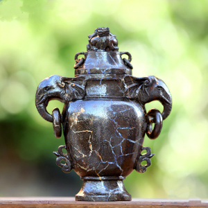 8.7” Natural Opal Hand Carved Crystal Vase with Lid - Healing Stone