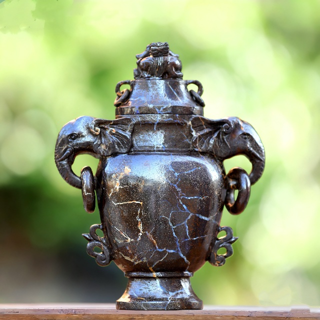 8.7” Natural Opal Hand Carved Crystal Vase with Lid - Healing Stone