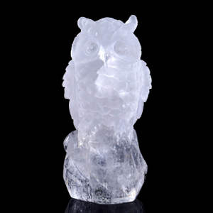 4.9-inch Hand Carved Clear Quartz Owl - Wisdom Symbol Gemstone Sculpture for Collection & Home Décor