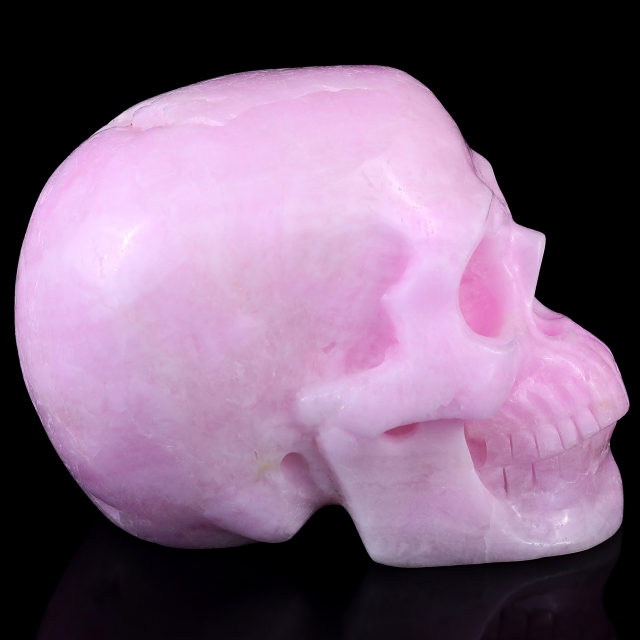 8.3" Pink Aragonite Hand Carved Crystal Realistic Skull Sculpture