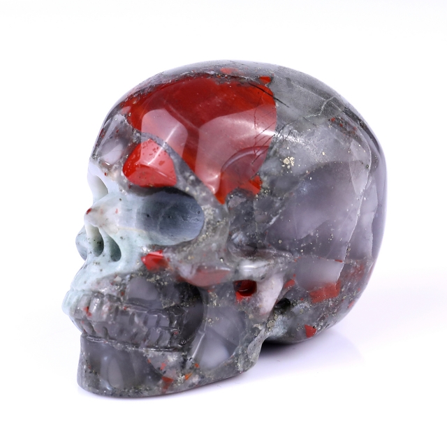 3.0" African Bloodstone Hand Carved Crystal Realistic Skull Sculpture