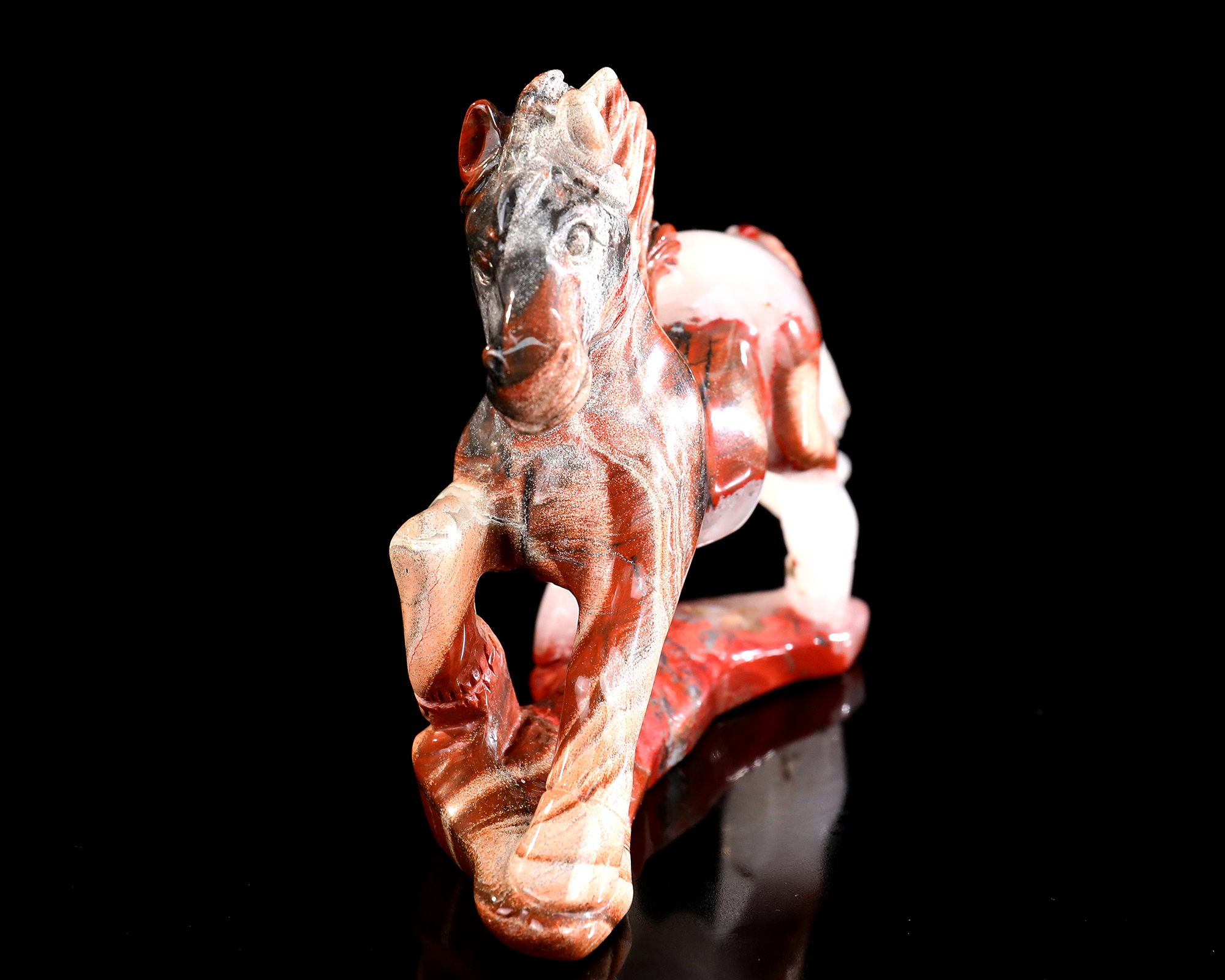Hand-Carved Running Horse Statue - Polished Gemstone Animal Figurine for Feng Shui & Collection