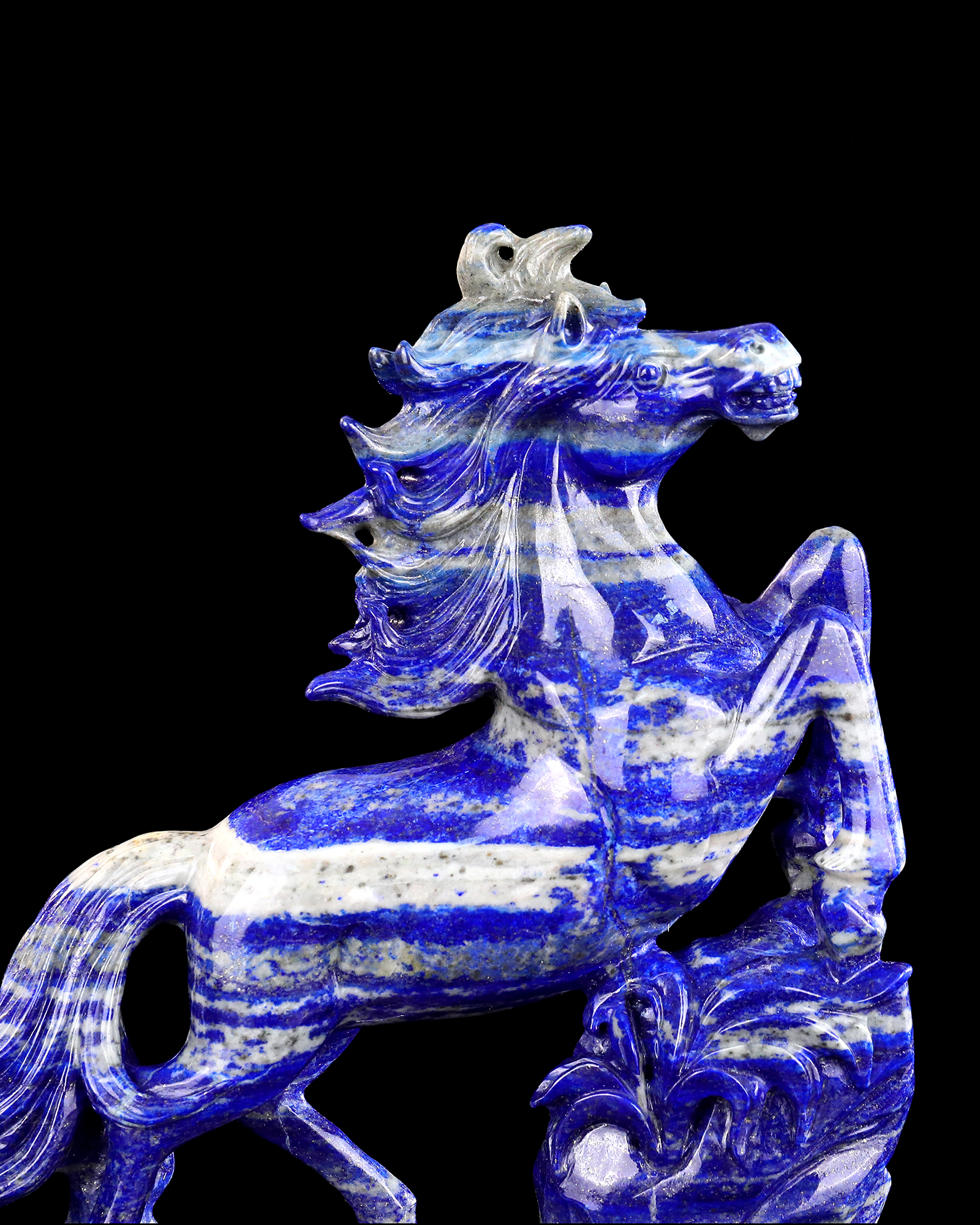 Lapis Lazuli Running Horse Stone Sculpture - Unique Natural Crystal Carving for Desk Decoration & Spiritual Gift