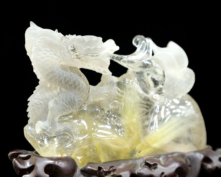 Rutilated Quartz Chinese Dragon Statue - Lucky Feng Shui Crystal Sculpture