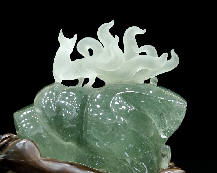 Natural Phantom Crystal Nine-Tailed Fox Figurine - Spiritual Healing Crystal Decor