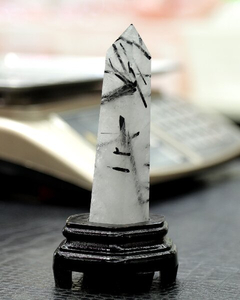 Natural Black Tourmaline Hexagonal Prism - Hand Polished Energy Protection Crystal