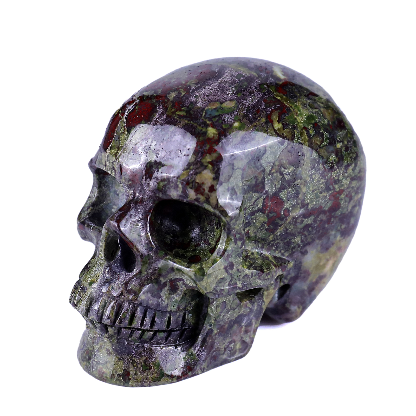 Unique 6.3" Amethyst Druse Agate Hand Carved Mineral Specimen Skull with Horn Sculpture