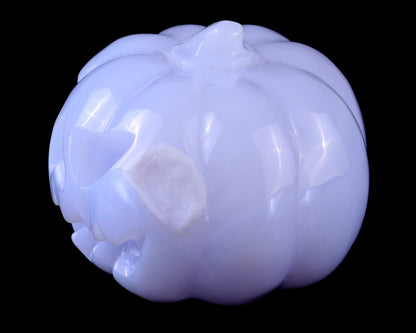 2.6” Natural Blue Chalcedony Hand Carved Crystal Pumpkin Sculpture, Halloween Gift