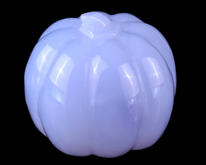 1.7” Natural Blue Chalcedony Hand Carved Crystal Pumpkin Sculpture, Halloween Gift