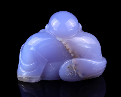 Gemstone 3.9" Blue Chalcedony Hand Carved Crystal Buddha Sculpture