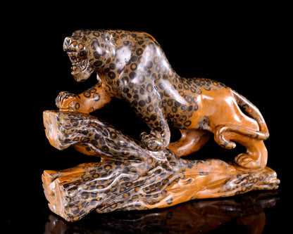 10.6" Leopard Skin Agate Hand Carved Crystal Leopard Sculpture