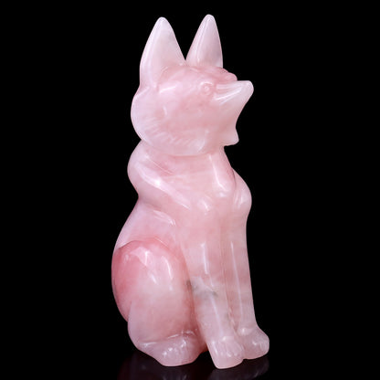 5.9" Rose Quartz Hand Carved Crystal Fox Sculpture