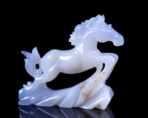 5.4" Blue Chalcedony Hand Carved Crystal Horse Sculpture